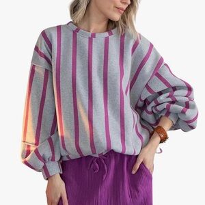 Chic Striped Pink and Gray Women's Sweatshirt